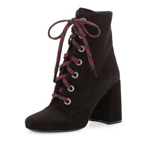 Prada Goat Suede Lace-Up Block Heel